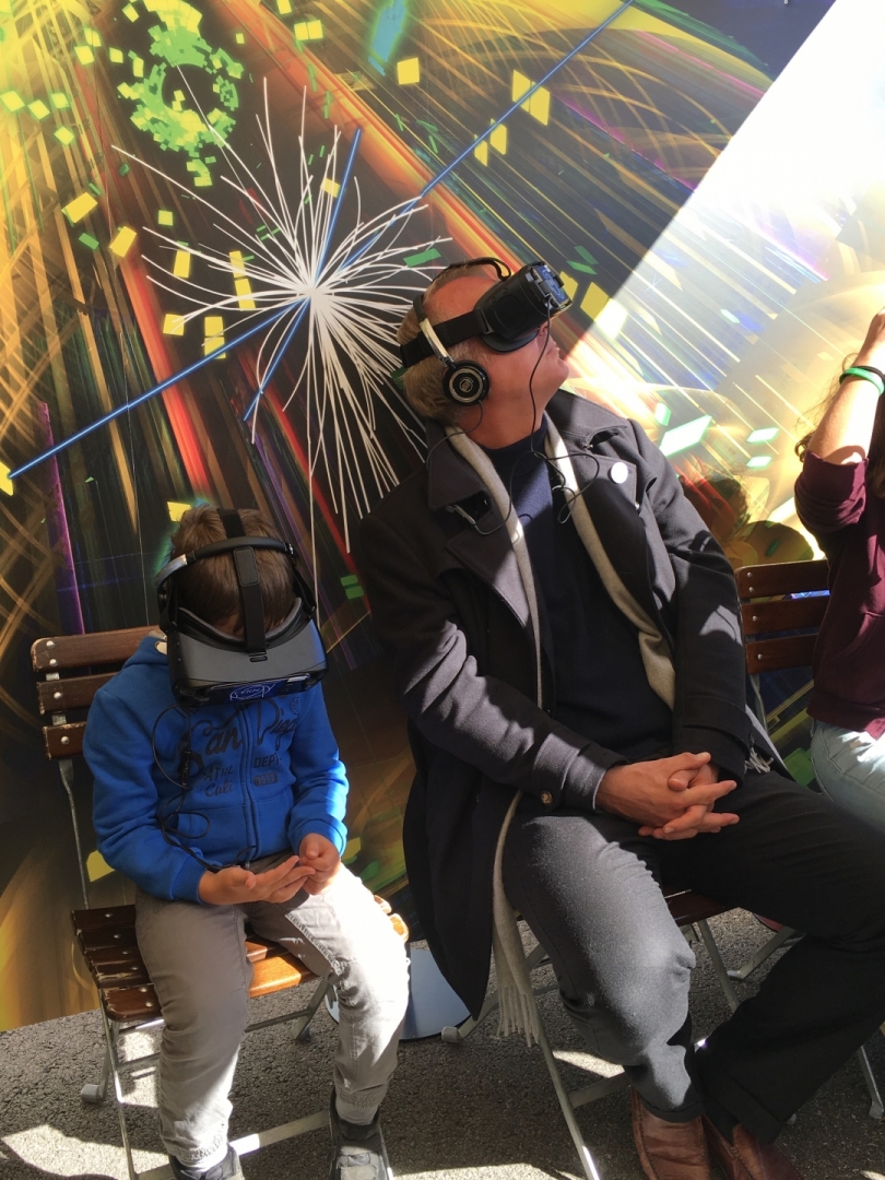 Virtual reality transported young and old alike to the CERN experiments. Pictured is Mr Valentin Zellweger, Ambassador and Permanent Representative of Switzerland to the United Nations Office and Other International Organisations in Geneva. (Image: Ana Godinho/CERN)
