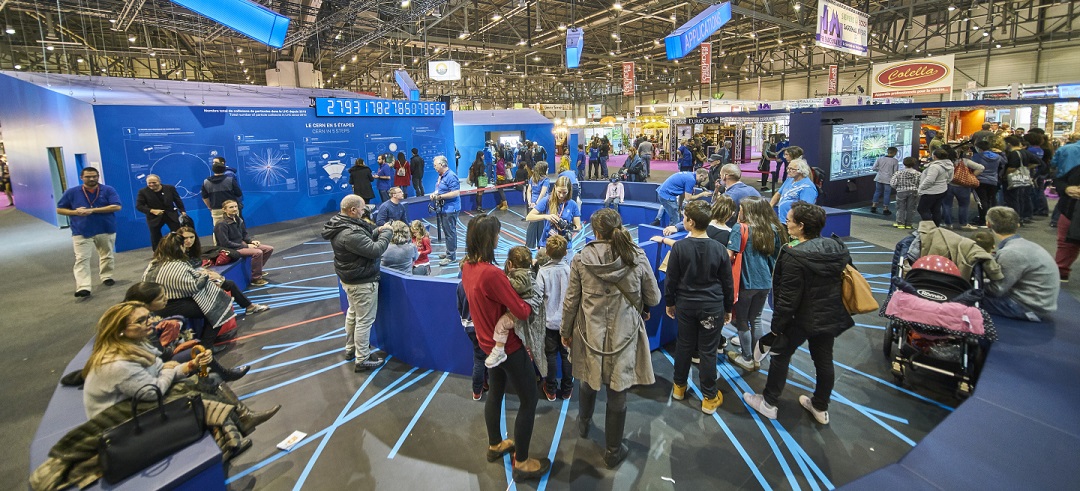 The CERN stand was designed to resemble a particle collision