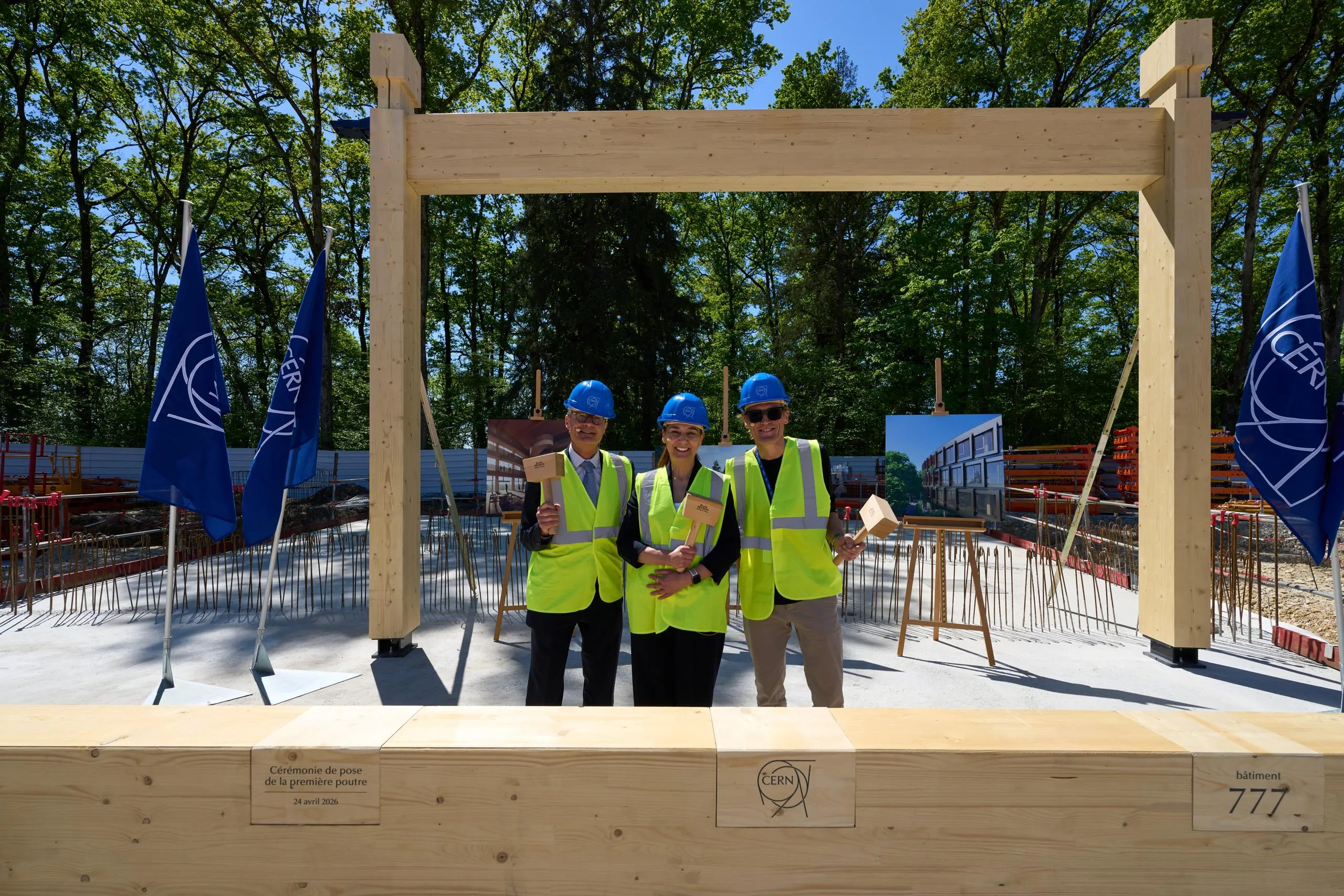 First timber beam installed for CERN’s new Building 777