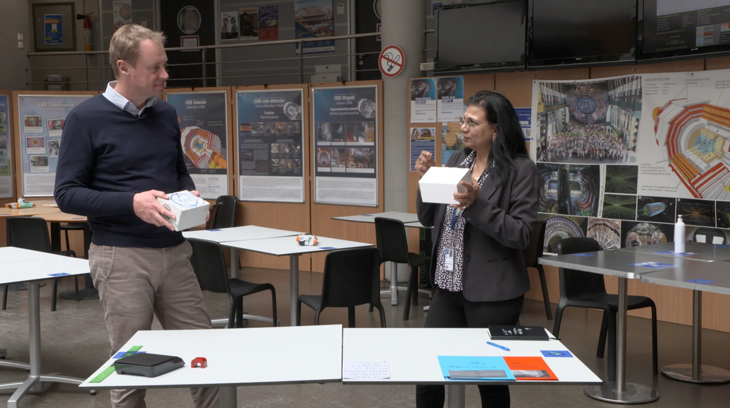 CERN scientists Archana Sharma and Pieter Mattelaer round off the investigations in response to the primary schools’ challenge